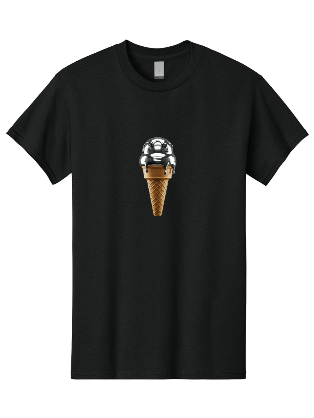 Metallic-Ice-Cream-Cone Men'S Graphic Tee, 100% Cotton, Comfortable Casual Summer Wear, Machine Washable, Metallic Ice Cream, Chocolate Sauce Dripping, Waffle Cone, Sweet Treat, Dessert, Cool Indulgence, Frozen Delight, Tasty Pleasure, Bab004
