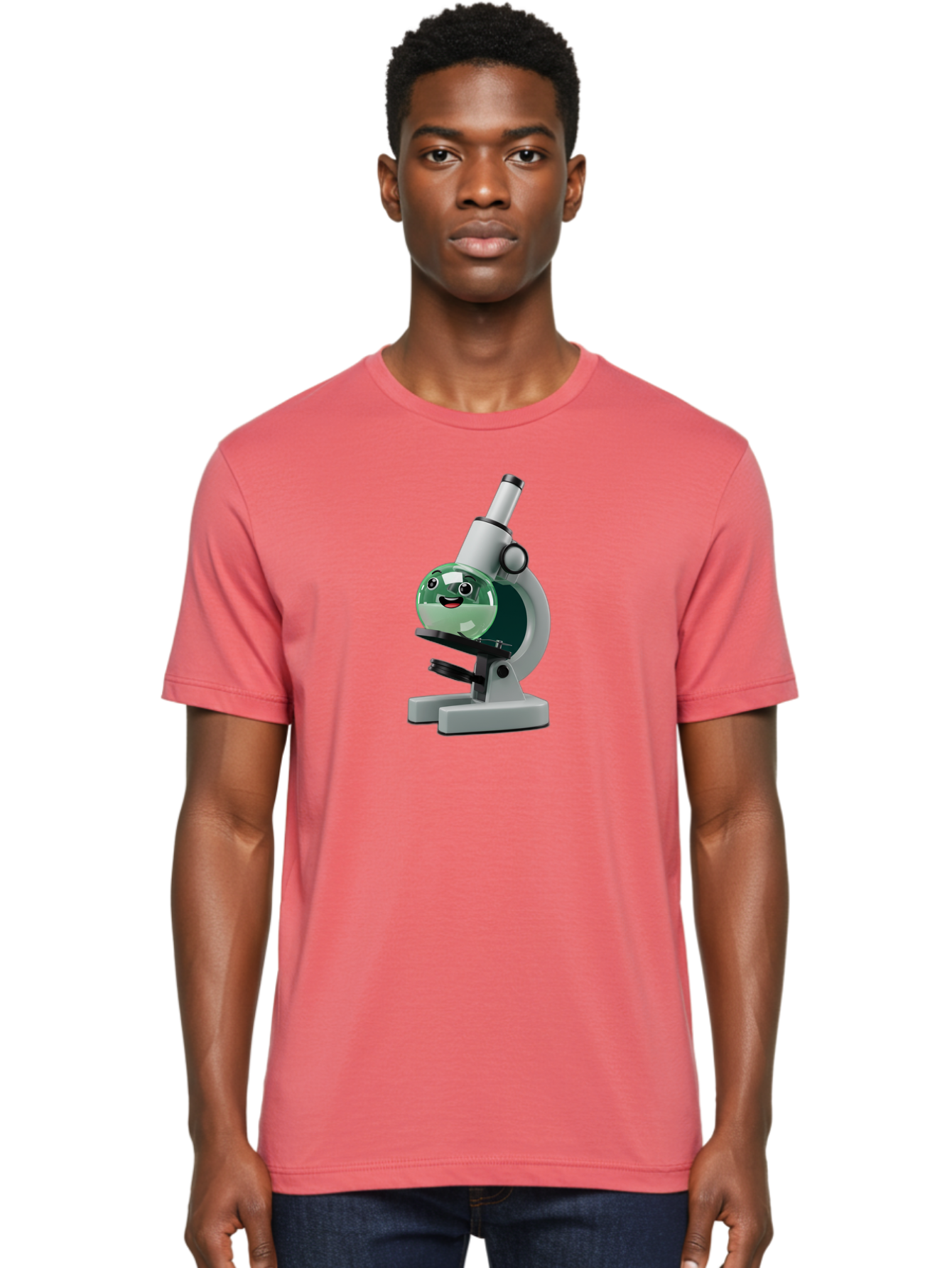 Microscope Men'S Graphic Tee, 100% Cotton, Comfortable Casual Summer Wear, Machine Washable, Cartoon Microscope, Smiling Face, Science Equipment, Laboratory Tool, 3D Rendering, Educational Graphic, Scientific Illustration, Lab Setting Bab005