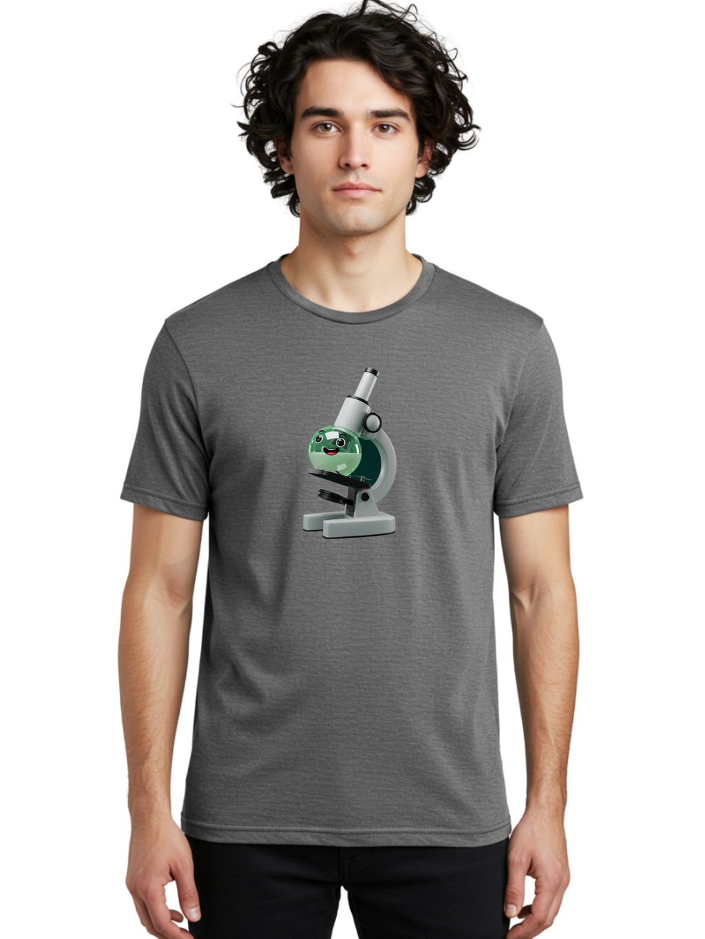 Microscope Men'S Graphic Tee, 100% Cotton, Comfortable Casual Summer Wear, Machine Washable, Cartoon Microscope, Smiling Face, Science Equipment, Laboratory Tool, 3D Rendering, Educational Graphic, Scientific Illustration, Lab Setting Bab005