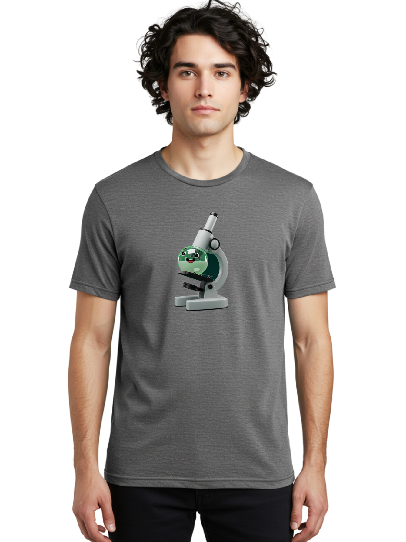 Microscope Men'S Graphic Tee, 100% Cotton, Comfortable Casual Summer Wear, Machine Washable, Cartoon Microscope, Smiling Face, Science Equipment, Laboratory Tool, 3D Rendering, Educational Graphic, Scientific Illustration, Lab Setting Bab005