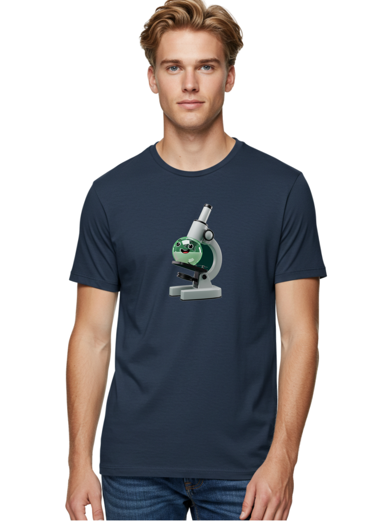 Microscope Men'S Graphic Tee, 100% Cotton, Comfortable Casual Summer Wear, Machine Washable, Cartoon Microscope, Smiling Face, Science Equipment, Laboratory Tool, 3D Rendering, Educational Graphic, Scientific Illustration, Lab Setting Bab005