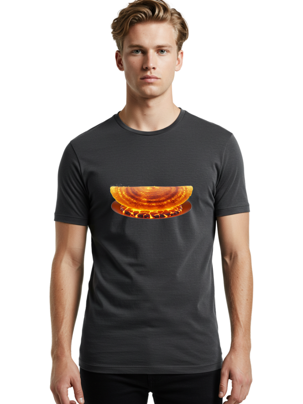 Molten-Lava-Bowl Men'S Graphic Tee, 100% Cotton, Comfortable Casual Summer Wear, Machine Washable, Lava Bowl, Fiery Design, Volcanic Effect, Molten Texture, Burning Flames, Fiery Art, Glowing Embers, Intense Heat, Dramatic Display Bab016