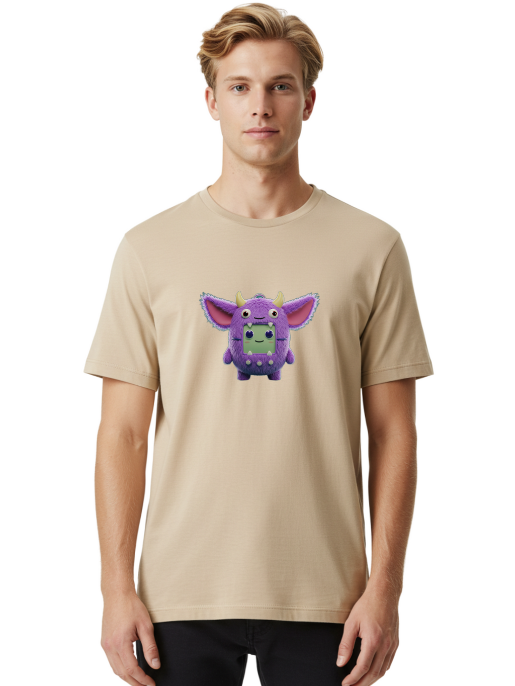 Monster-Toy Men'S Graphic Tee, 100% Cotton, Comfortable Casual Summer Wear, Machine Washable, Purple Monster, Cartoon Character, Digital Pet, Tamagotchi, Children'S Toy, Virtual Creature, 90S Nostalgia, Cute Design, Small Creature, Bab018