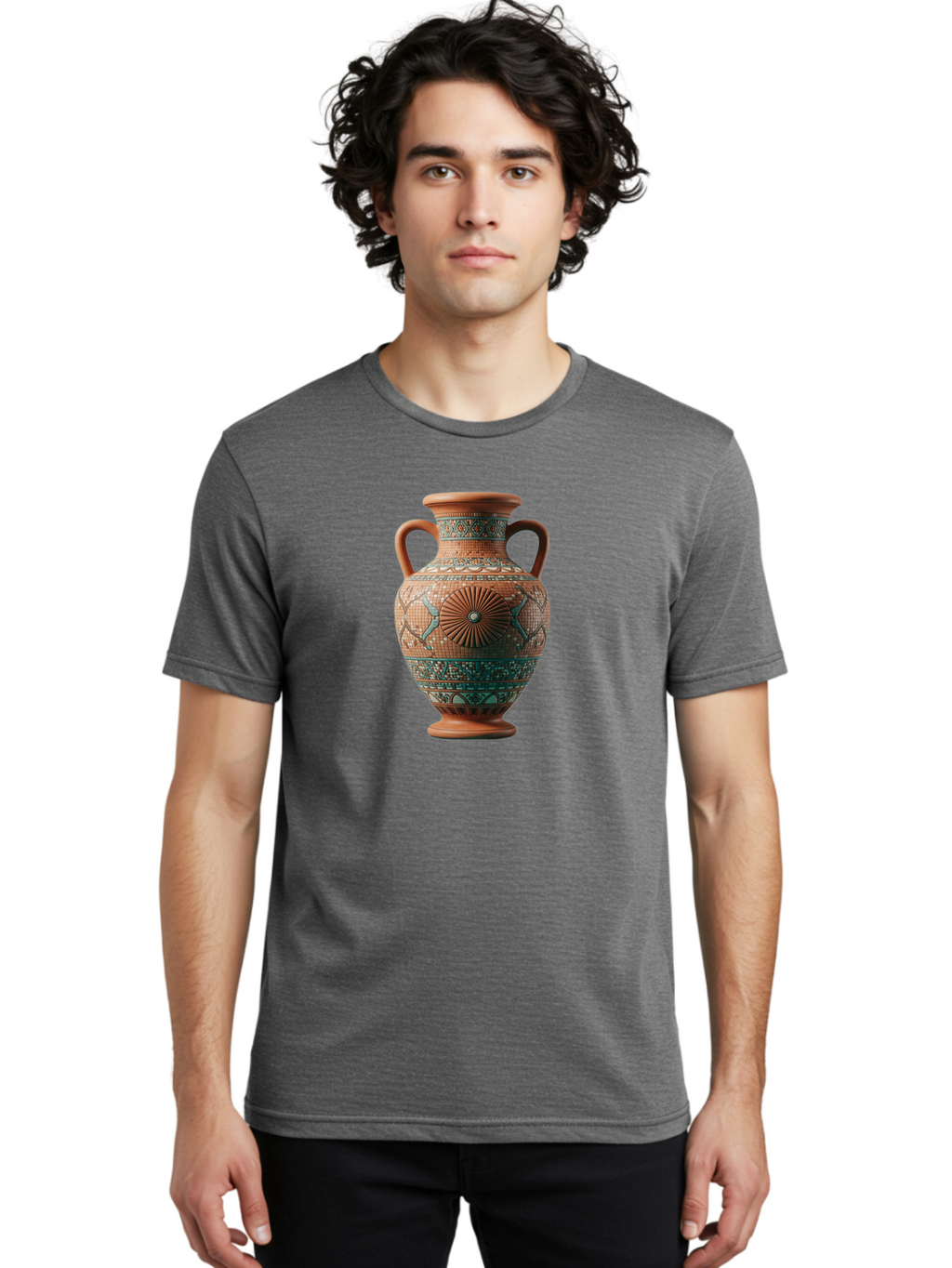Mosaic-Vase Men'S Graphic Tee, 100% Cotton, Comfortable Casual Summer Wear, Machine Washable, Ancient Greek Vase, Terracotta Pottery, Classical Design, Ornate Patterns, Mosaic Art, Cultural Heritage, Traditional Craftsmanship, Bab023