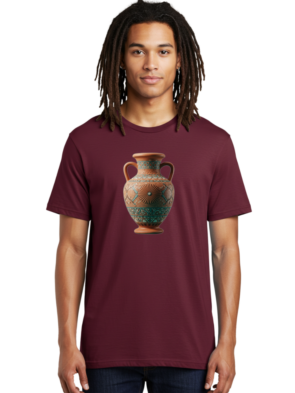 Mosaic-Vase Men'S Graphic Tee, 100% Cotton, Comfortable Casual Summer Wear, Machine Washable, Ancient Greek Vase, Terracotta Pottery, Classical Design, Ornate Patterns, Mosaic Art, Cultural Heritage, Traditional Craftsmanship, Bab023