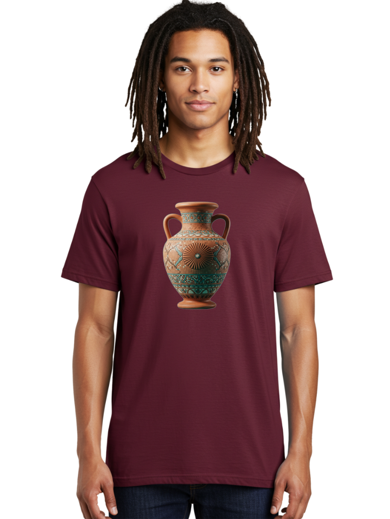 Mosaic-Vase Men'S Graphic Tee, 100% Cotton, Comfortable Casual Summer Wear, Machine Washable, Ancient Greek Vase, Terracotta Pottery, Classical Design, Ornate Patterns, Mosaic Art, Cultural Heritage, Traditional Craftsmanship, Bab023