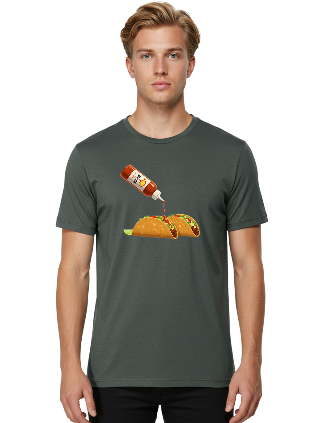 Mosque-Hot-Sauce-Tacos Men'S Graphic Tee, 100% Cotton, Comfortable Casual Summer Wear, Machine Washable, Mexican Cuisine, Tacos With Hot Sauce, Spicy Food, Salsa, Condiments, Mexican Flavors, Taco Toppings, Hot Peppers Bab024
