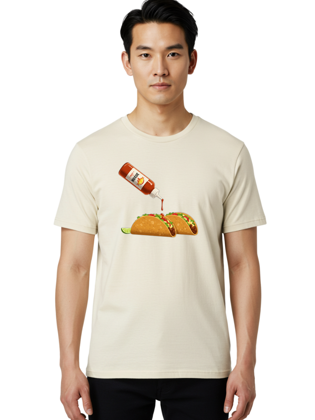 Mosque-Hot-Sauce-Tacos Men'S Graphic Tee, 100% Cotton, Comfortable Casual Summer Wear, Machine Washable, Mexican Cuisine, Tacos With Hot Sauce, Spicy Food, Salsa, Condiments, Mexican Flavors, Taco Toppings, Hot Peppers Bab024