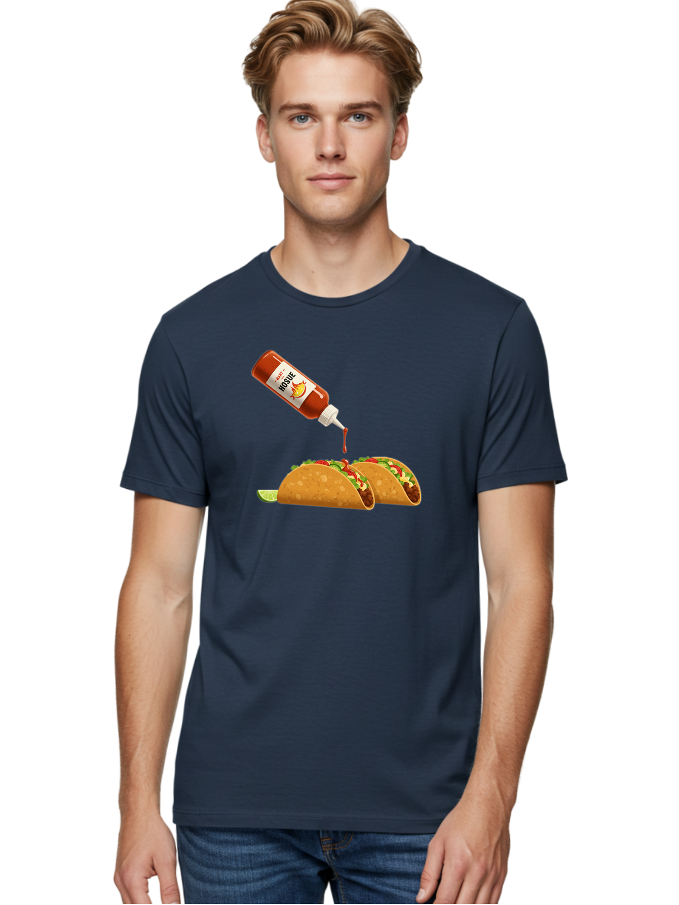 Mosque-Hot-Sauce-Tacos Men'S Graphic Tee, 100% Cotton, Comfortable Casual Summer Wear, Machine Washable, Mexican Cuisine, Tacos With Hot Sauce, Spicy Food, Salsa, Condiments, Mexican Flavors, Taco Toppings, Hot Peppers Bab024