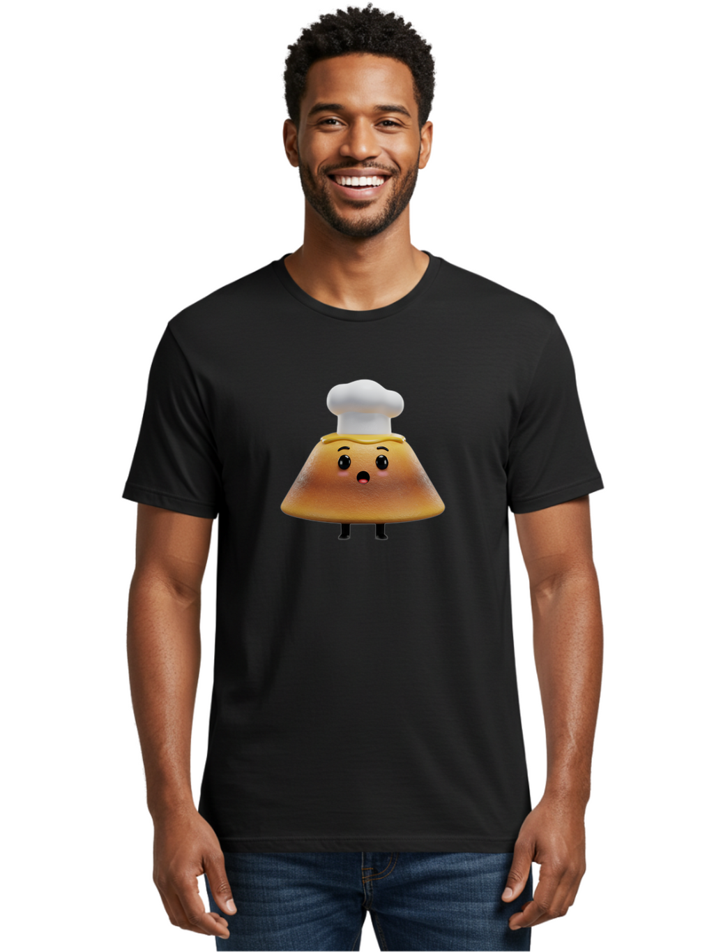 Mushroom-Chef Men'S Graphic Tee, 100% Cotton, Comfortable Casual Summer Wear, Machine Washable, Mango Character, Cartoon Style, Chef Hat, Surprised Face, Fun Illustration, Anthropomorphic Fruit, Cute Design, Food Character, Quirky Animation Bab025