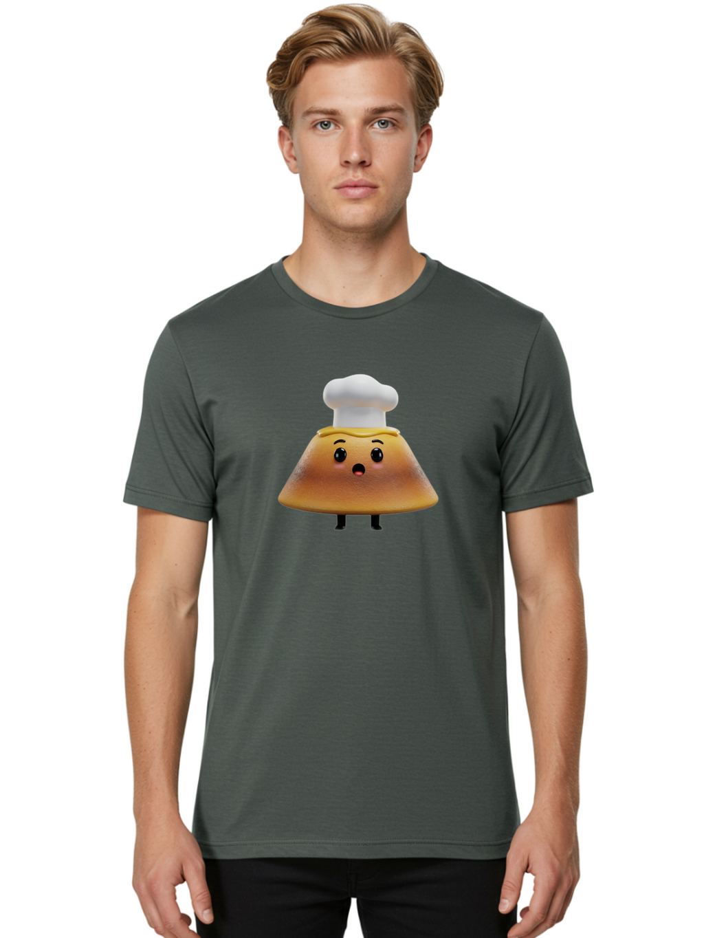 Mushroom-Chef Men'S Graphic Tee, 100% Cotton, Comfortable Casual Summer Wear, Machine Washable, Mango Character, Cartoon Style, Chef Hat, Surprised Face, Fun Illustration, Anthropomorphic Fruit, Cute Design, Food Character, Quirky Animation Bab025