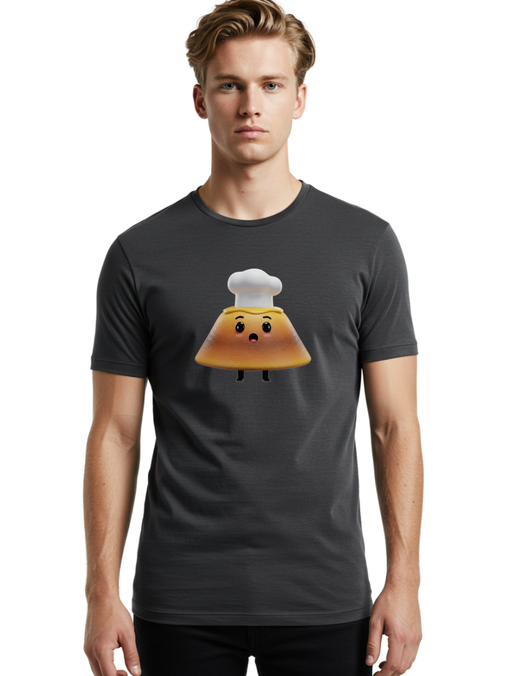 Mushroom-Chef Men'S Graphic Tee, 100% Cotton, Comfortable Casual Summer Wear, Machine Washable, Mango Character, Cartoon Style, Chef Hat, Surprised Face, Fun Illustration, Anthropomorphic Fruit, Cute Design, Food Character, Quirky Animation Bab025