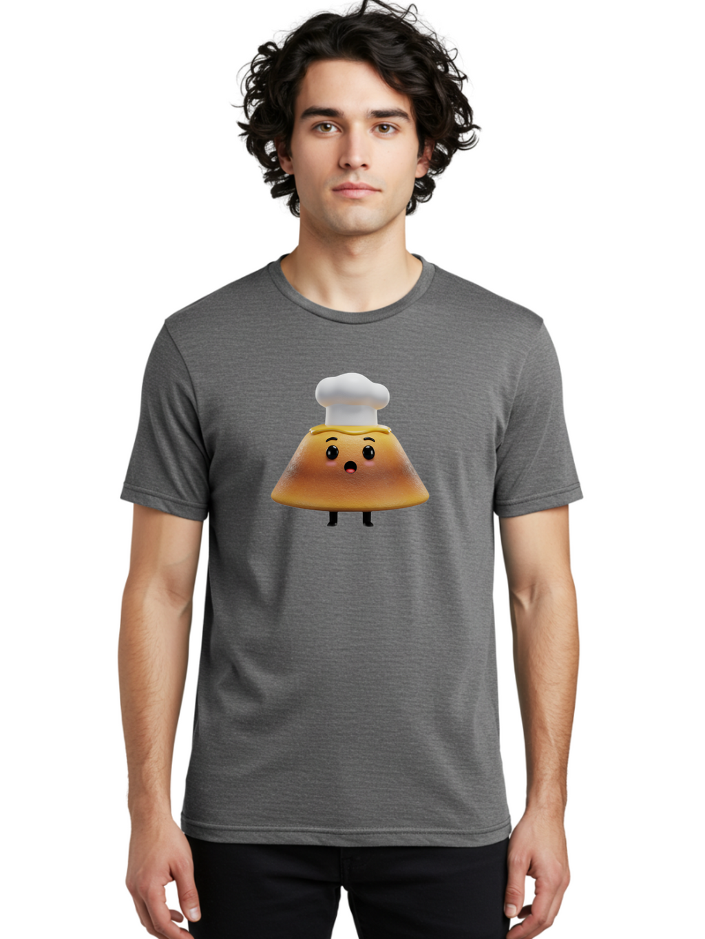 Mushroom-Chef Men'S Graphic Tee, 100% Cotton, Comfortable Casual Summer Wear, Machine Washable, Mango Character, Cartoon Style, Chef Hat, Surprised Face, Fun Illustration, Anthropomorphic Fruit, Cute Design, Food Character, Quirky Animation Bab025