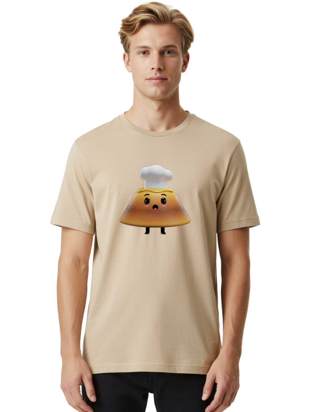 Mushroom-Chef Men'S Graphic Tee, 100% Cotton, Comfortable Casual Summer Wear, Machine Washable, Mango Character, Cartoon Style, Chef Hat, Surprised Face, Fun Illustration, Anthropomorphic Fruit, Cute Design, Food Character, Quirky Animation Bab025