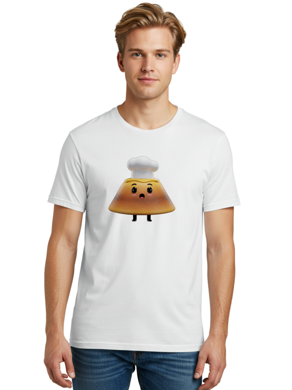 Mushroom-Chef Men'S Graphic Tee, 100% Cotton, Comfortable Casual Summer Wear, Machine Washable, Mango Character, Cartoon Style, Chef Hat, Surprised Face, Fun Illustration, Anthropomorphic Fruit, Cute Design, Food Character, Quirky Animation Bab025