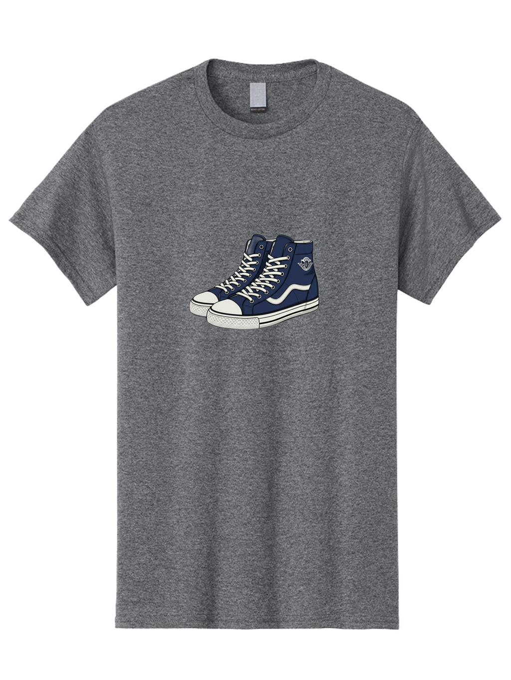 Navy-Blue-High-Top-Sneakers Men'S Graphic Tee, 100% Cotton, Comfortable Casual Summer Wear, Machine Washable, Navy Blue Sneakers, High-Top Shoes, White Laces, White Soles, Athletic Footwear, Casual Wear, Sports Shoes, Comfortable Shoes, Bab027