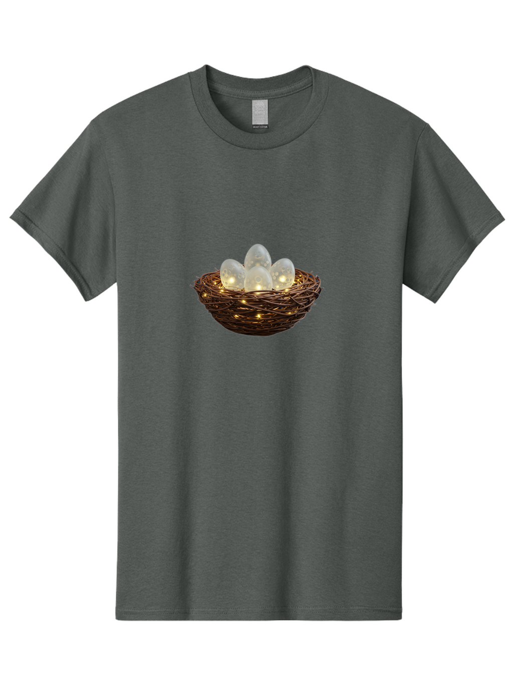 Nest-With-Eggs Men'S Graphic Tee, 100% Cotton, Comfortable Casual Summer Wear, Machine Washable, Glowing Eggs In A Nest, Festive Decor, Decorative Nest, Twig Nest, Glowing Orbs, String Lights, Home Decor, Easter Eggs, Spring Decoration Bab030