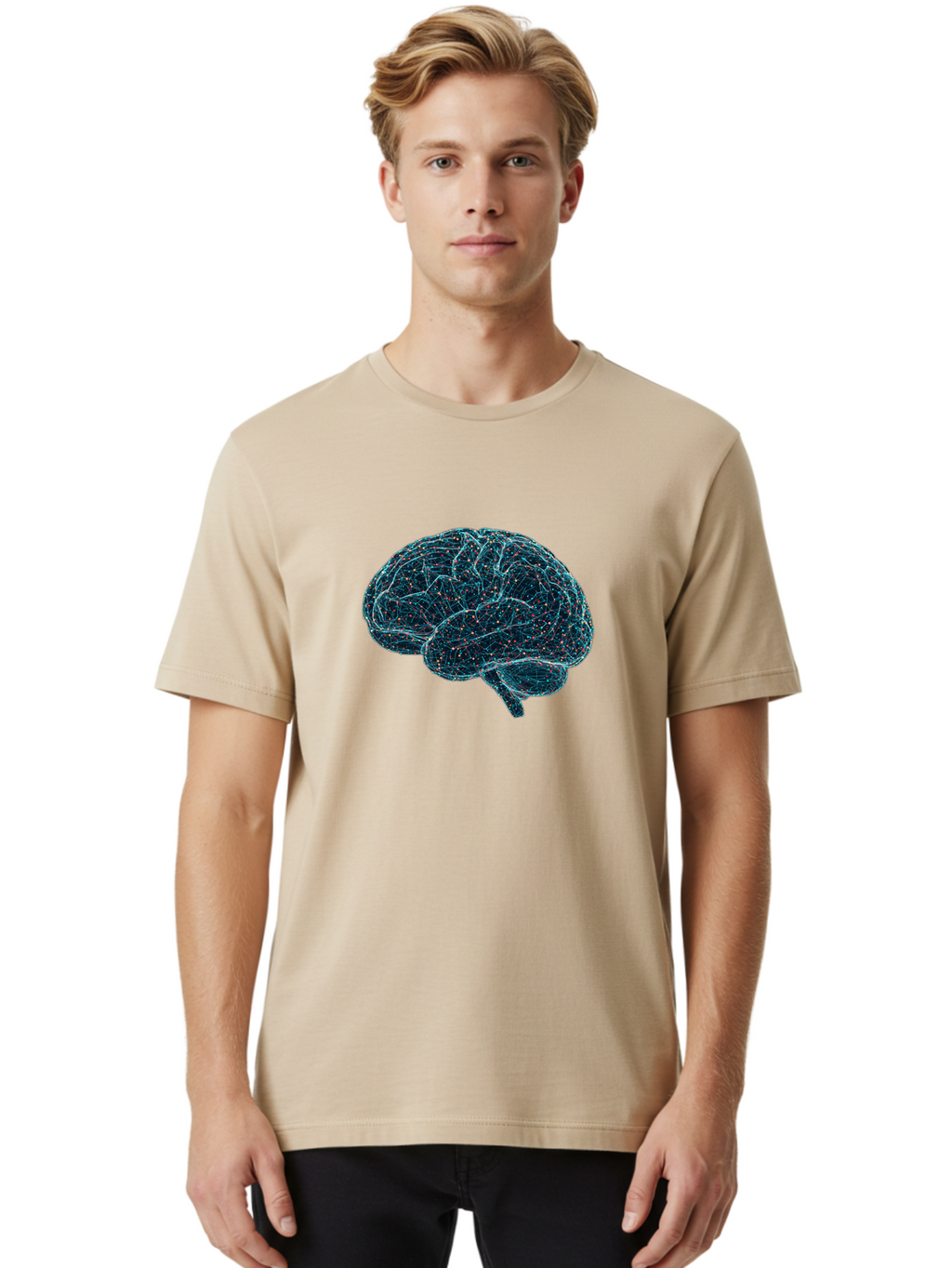 Network-Brain Men'S Graphic Tee, 100% Cotton, Comfortable Casual Summer Wear, Machine Washable, Human Brain, Neurological Connections, Complex Neural Networks, Futuristic Illustration, Science Fiction, Cognitive Function, Brain Activity, Bab031