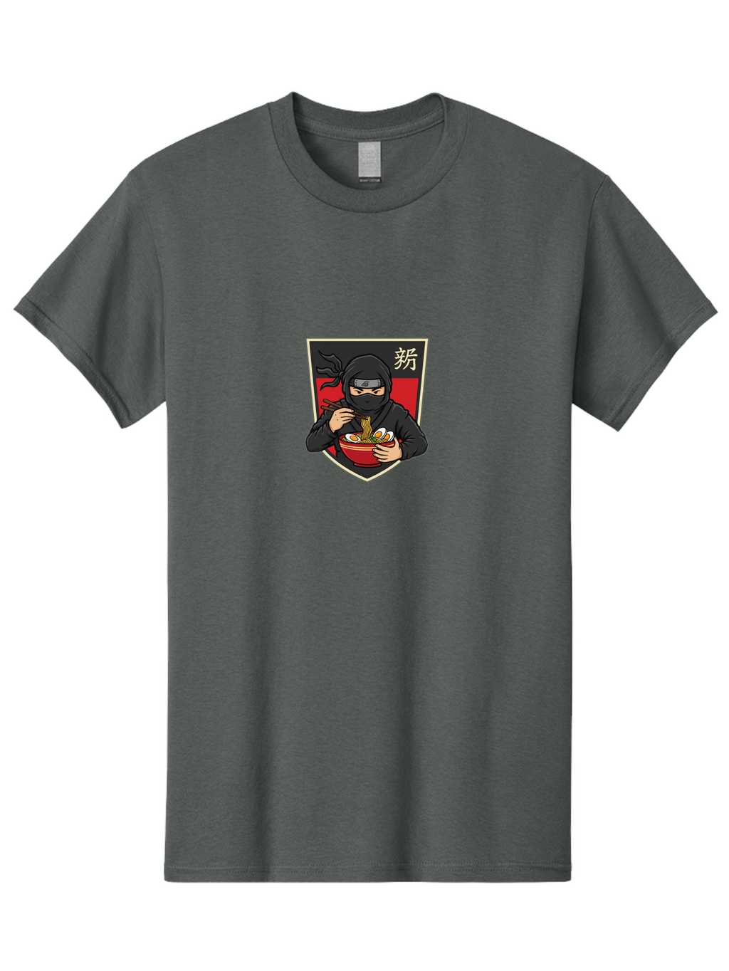 Ninja-Ramen Men'S Graphic Tee, 100% Cotton, Comfortable Casual Summer Wear, Machine Washable, Ninja Eating Ramen, Ramen Noodles, Japanese Food, Asian Cuisine, Ninja Character, Stealthy Eater, Chopsticks, Red Bowl, Black Ninja, Kanji Symbol Bab033