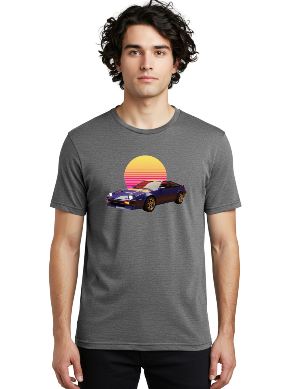 Nissan-280Zx Men'S Graphic Tee, 100% Cotton, Comfortable Casual Summer Wear, Machine Washable, Retro Sports Car, Vintage Automobile, 80S Style, Pop Art, Neon Colors, Gradient Sun, Futuristic Design, Classic Ride, Nostalgic Feel, Bab037