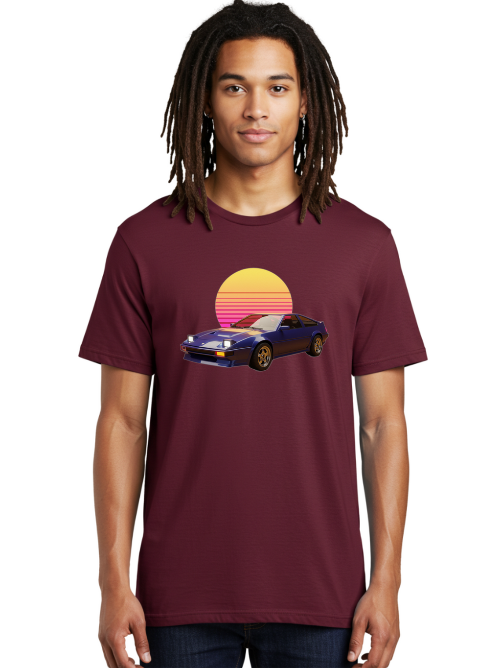Nissan-280Zx Men'S Graphic Tee, 100% Cotton, Comfortable Casual Summer Wear, Machine Washable, Retro Sports Car, Vintage Automobile, 80S Style, Pop Art, Neon Colors, Gradient Sun, Futuristic Design, Classic Ride, Nostalgic Feel, Bab037