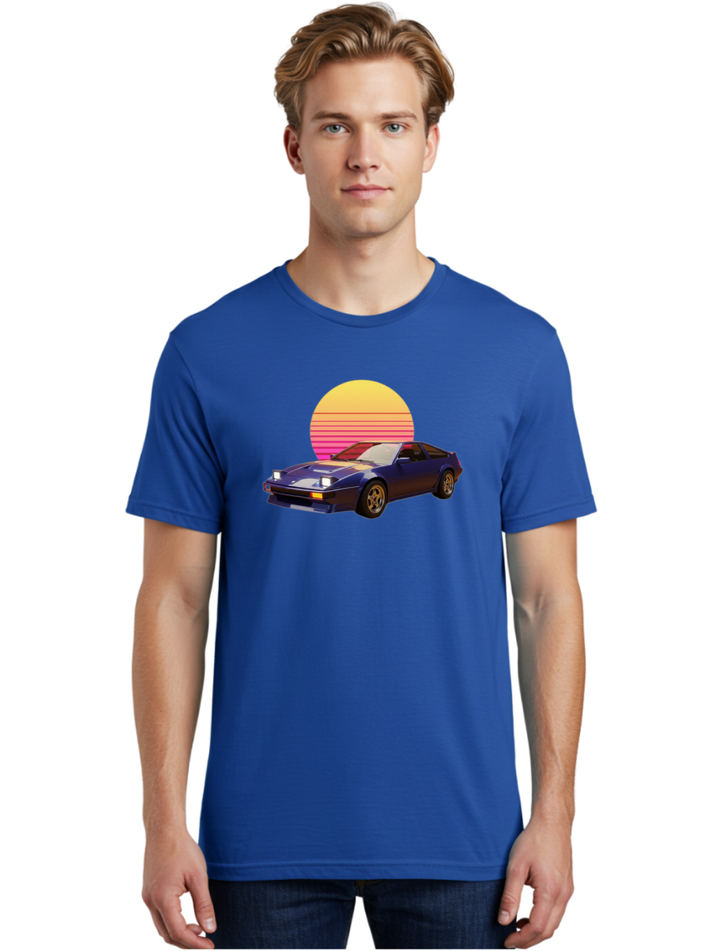 Nissan-280Zx Men'S Graphic Tee, 100% Cotton, Comfortable Casual Summer Wear, Machine Washable, Retro Sports Car, Vintage Automobile, 80S Style, Pop Art, Neon Colors, Gradient Sun, Futuristic Design, Classic Ride, Nostalgic Feel, Bab037