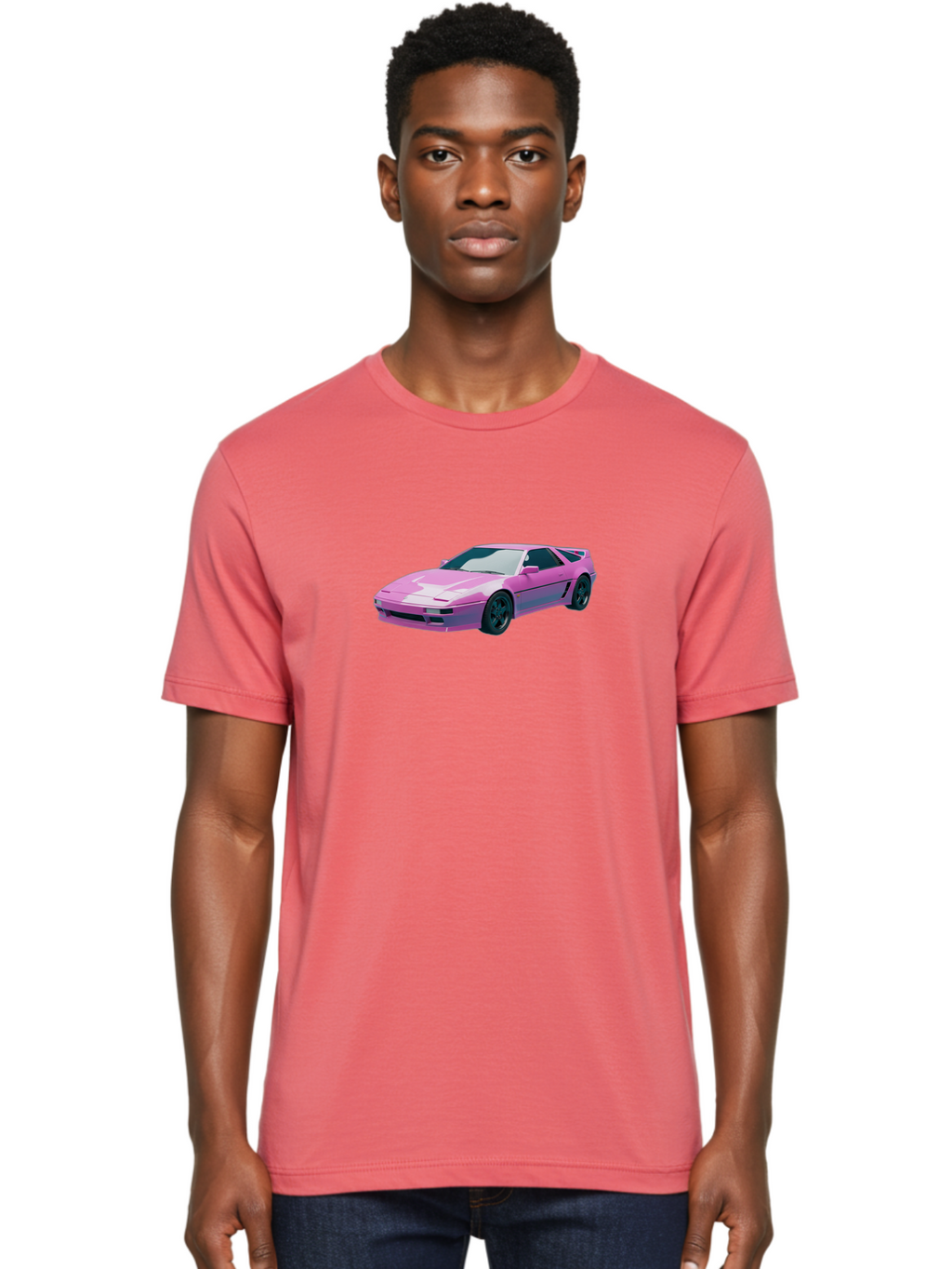 Nissan-300Zx-3 Men'S Graphic Tee, 100% Cotton, Comfortable Casual Summer Wear, Machine Washable, Pink Sports Car, Sleek Design, Futuristic Look, Vibrant Pink Color, Black Wheels, Sports Mode, Luxury Vehicle, High-Performance Car, Stylish Ride Bab040