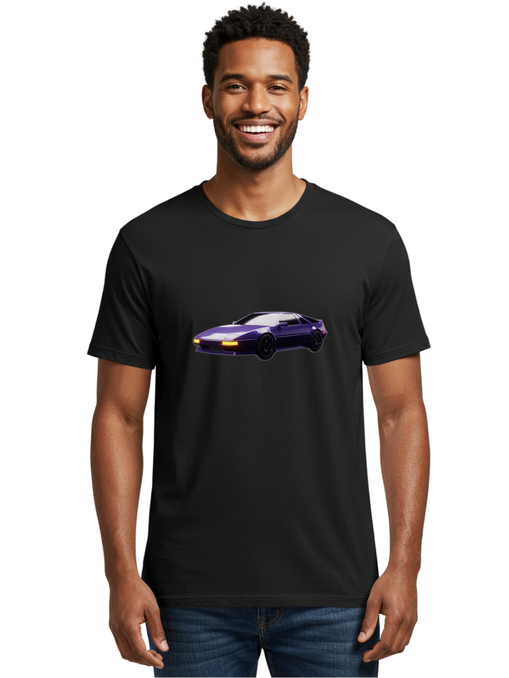 Nissan-300Zx Men'S Graphic Tee, 100% Cotton, Comfortable Casual Summer Wear, Machine Washable, Sports Car, Purple Car, Nissan 300Zx, Sleek Design, Black Wheels, Glowing Headlights, Luxury Vehicle, High-Performance Car, Retro-Futuristic Style Bab043