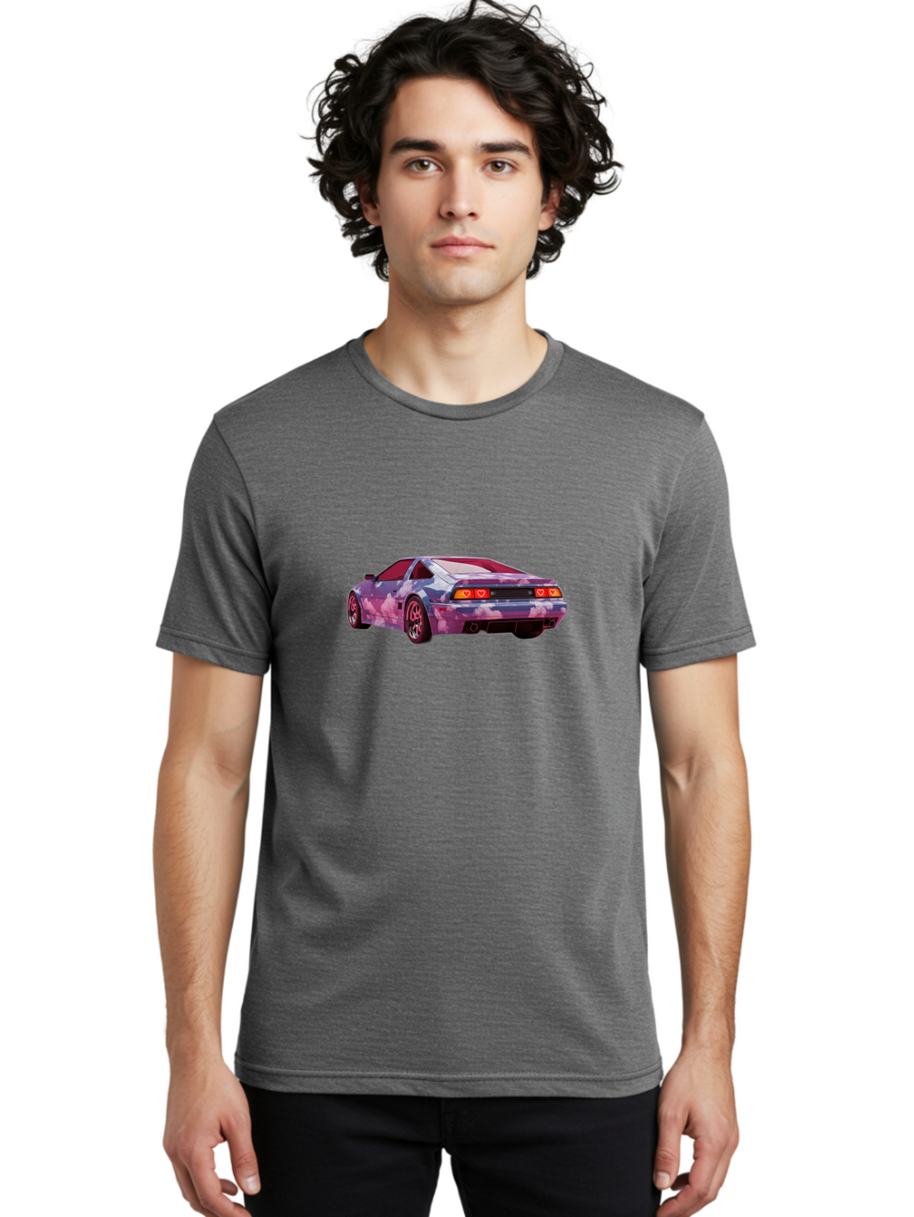 Nissan-S13 Men'S Graphic Tee, 100% Cotton, Comfortable Casual Summer Wear, Machine Washable, Nissan S13 Coupe, Pastel Clouds Wrap, Heart-Shaped Taillights, Unique Car Design, Vibrant Pastel Colors, Custom Car Wrap, Aesthetic Car, Bab044