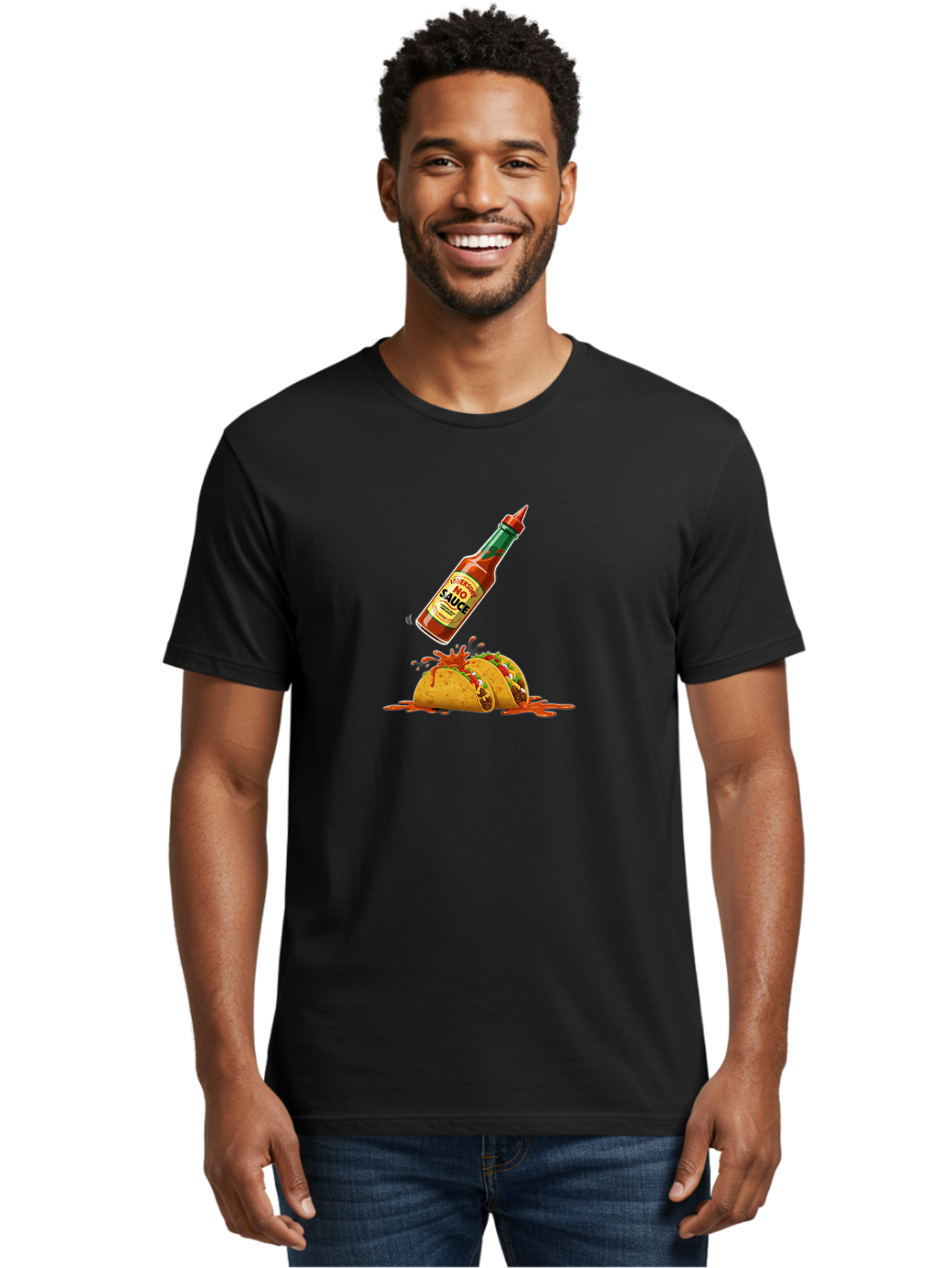No-Sauce Men'S Graphic Tee, 100% Cotton, Comfortable Casual Summer Wear, Machine Washable, Hot Sauce Splashing On Tacos, Spicy Food, Mexican Cuisine, Taco Tuesday, Flavorful Dishes, Spicy Kick Bab045