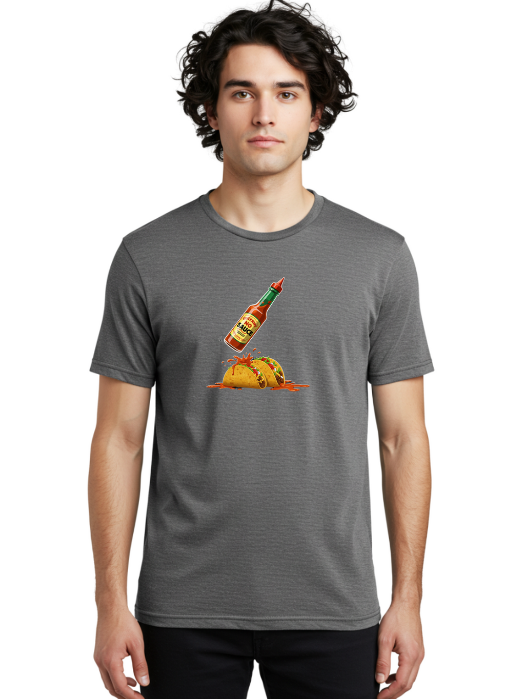 No-Sauce Men'S Graphic Tee, 100% Cotton, Comfortable Casual Summer Wear, Machine Washable, Hot Sauce Splashing On Tacos, Spicy Food, Mexican Cuisine, Taco Tuesday, Flavorful Dishes, Spicy Kick Bab045
