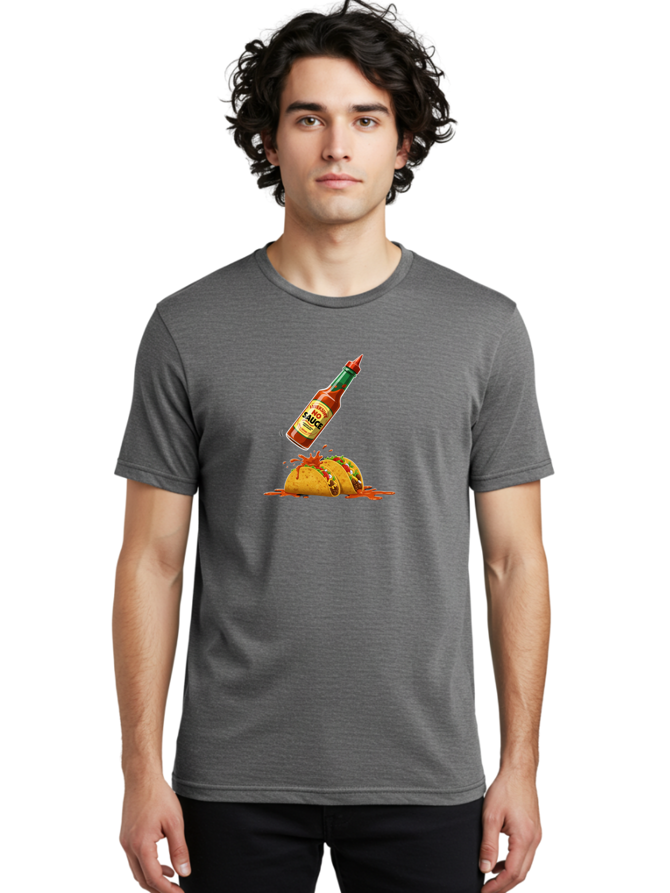 No-Sauce Men'S Graphic Tee, 100% Cotton, Comfortable Casual Summer Wear, Machine Washable, Hot Sauce Splashing On Tacos, Spicy Food, Mexican Cuisine, Taco Tuesday, Flavorful Dishes, Spicy Kick Bab045