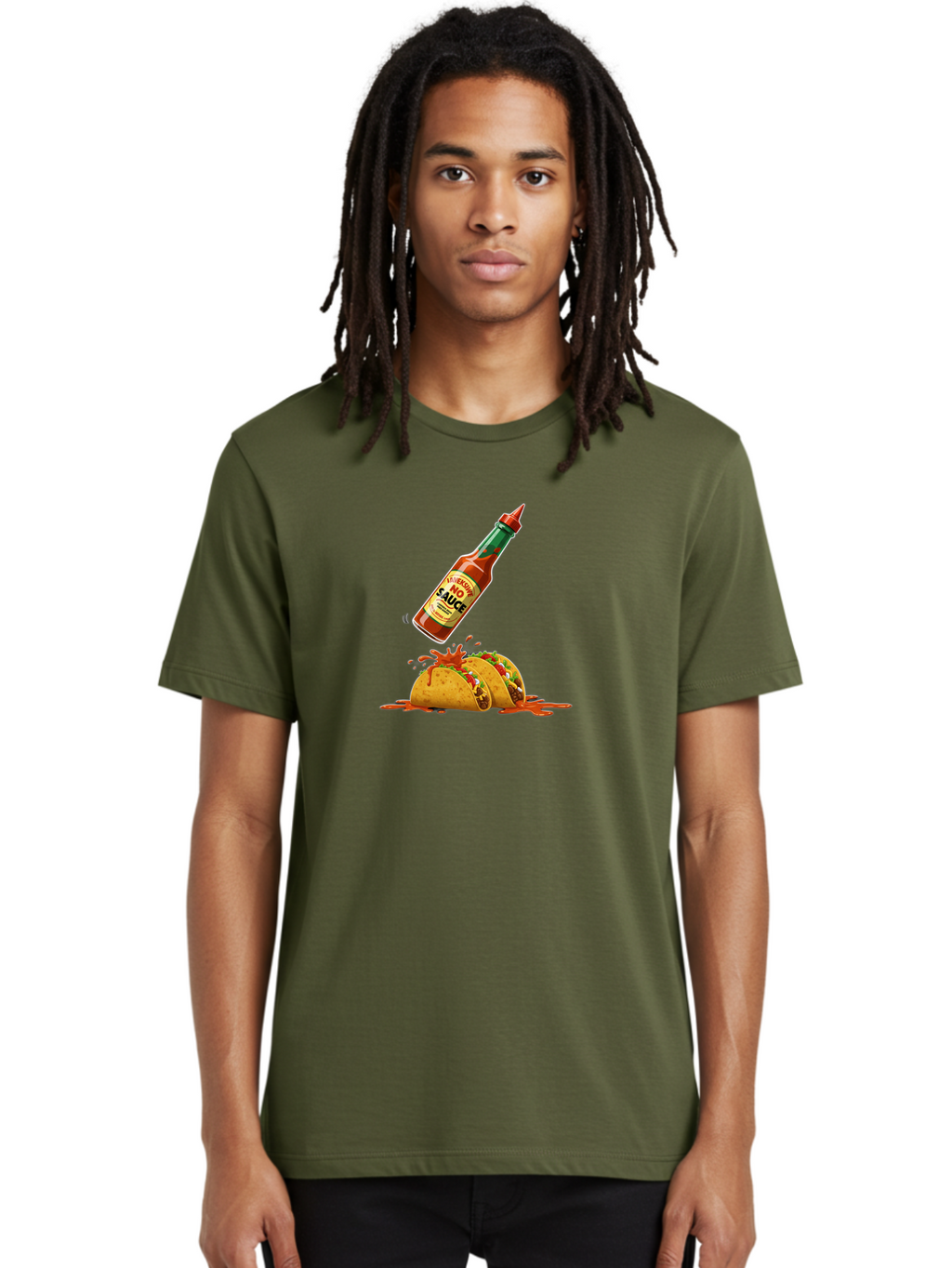No-Sauce Men'S Graphic Tee, 100% Cotton, Comfortable Casual Summer Wear, Machine Washable, Hot Sauce Splashing On Tacos, Spicy Food, Mexican Cuisine, Taco Tuesday, Flavorful Dishes, Spicy Kick Bab045