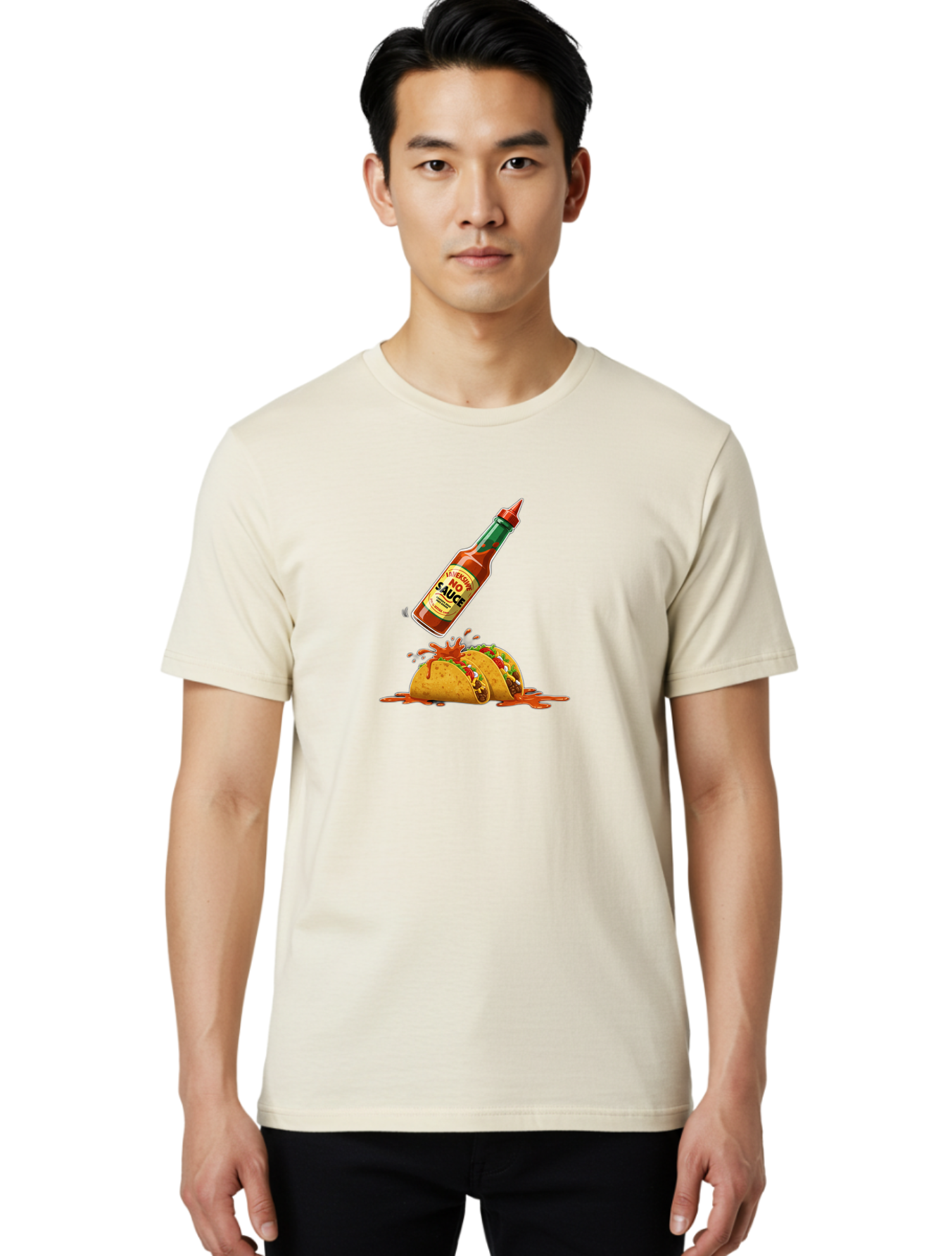 No-Sauce Men'S Graphic Tee, 100% Cotton, Comfortable Casual Summer Wear, Machine Washable, Hot Sauce Splashing On Tacos, Spicy Food, Mexican Cuisine, Taco Tuesday, Flavorful Dishes, Spicy Kick Bab045