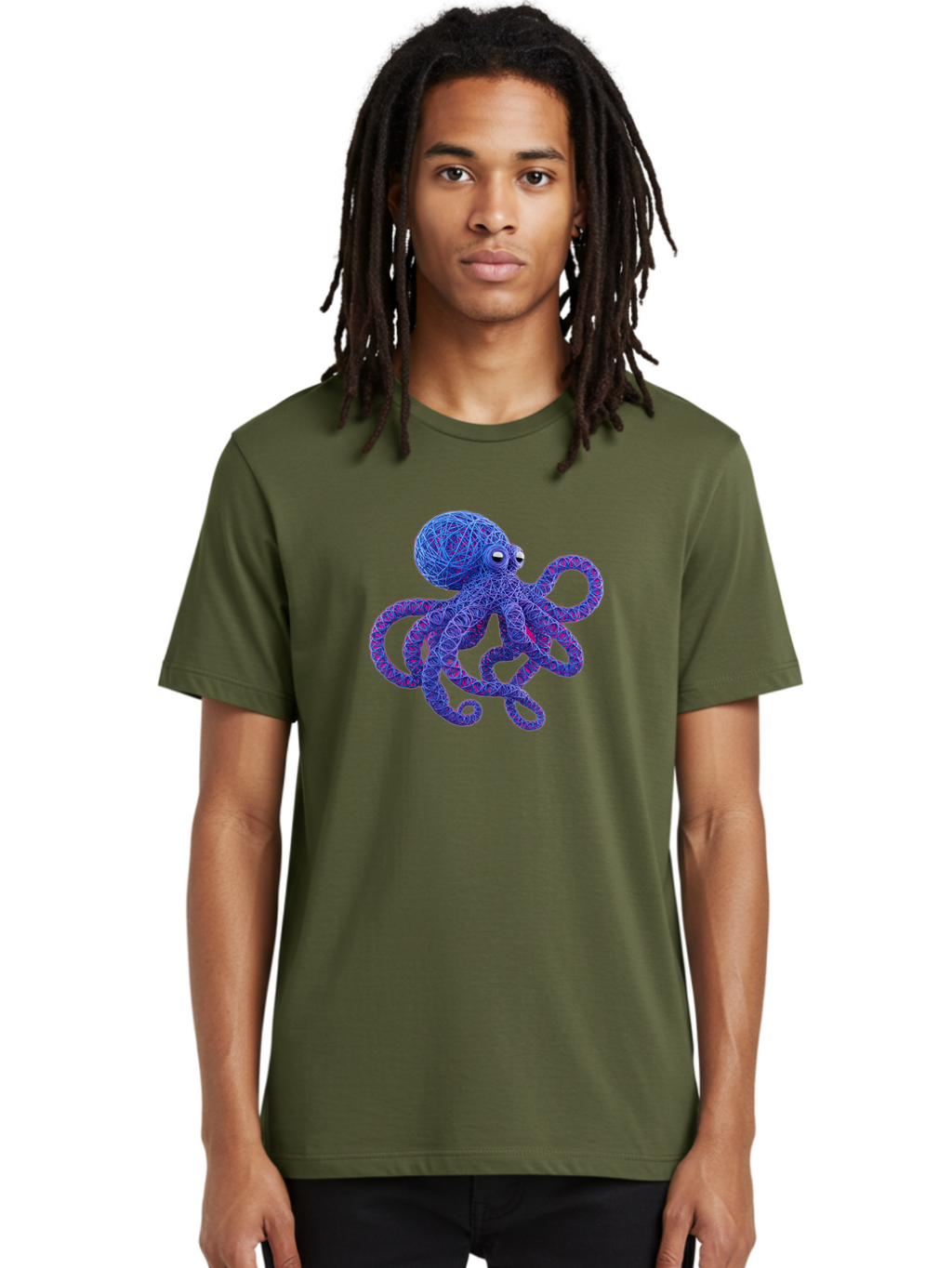 Octopus Men'S Graphic Tee, 100% Cotton, Comfortable Casual Summer Wear, Machine Washable, Colorful Octopus, String Art, Blue And Purple Hues, 3D Illustration, Whimsical Design, Underwater Creature, Artistic Representation, Creative Artwork, Bab049