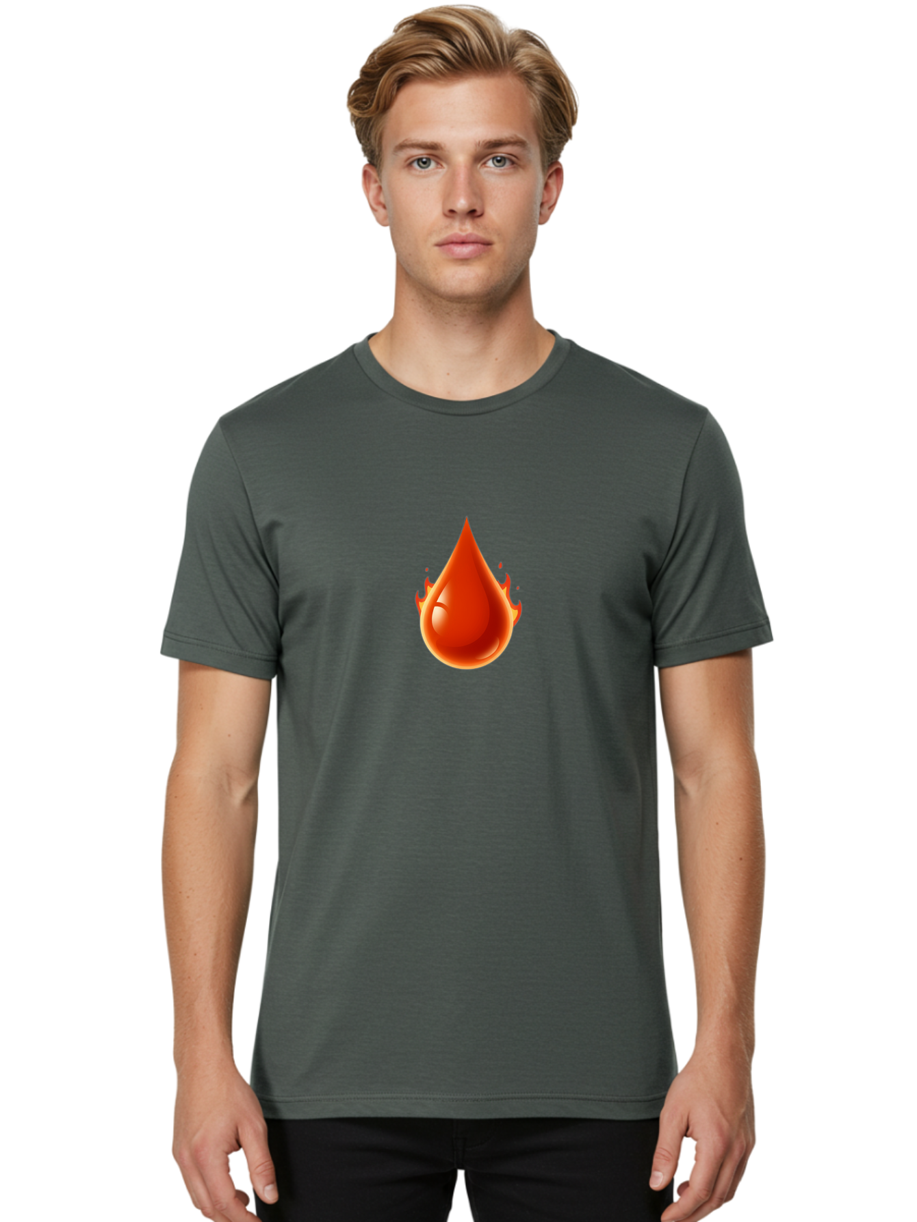 Oil-Drop Men'S Graphic Tee, 100% Cotton, Comfortable Casual Summer Wear, Machine Washable, Oil Drop, Red Oil Droplet, Glossy Texture, Flame Effect, Vibrant Colors, Energy Symbol, Abstract Design, 3D Rendering Bab050