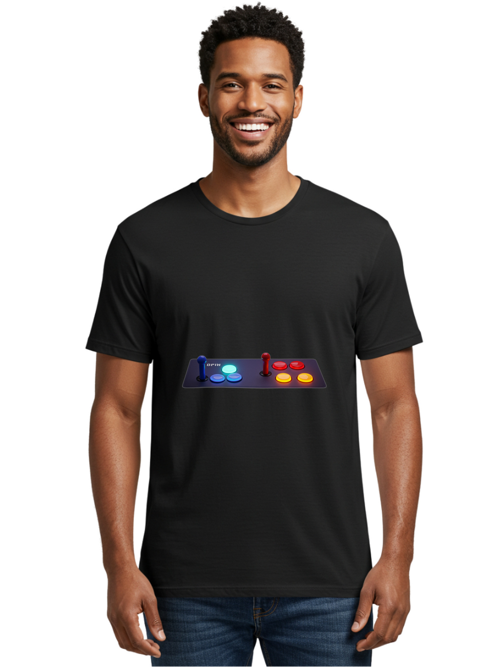 Opix-Joystick Men'S Graphic Tee, 100% Cotton, Comfortable Casual Summer Wear, Machine Washable, Arcade Controller, Gaming Console, Joystick, Colorful Buttons, Retro Gaming, Gamepad, Opix Brand, Gaming Accessories, Controller Layout, Bab054