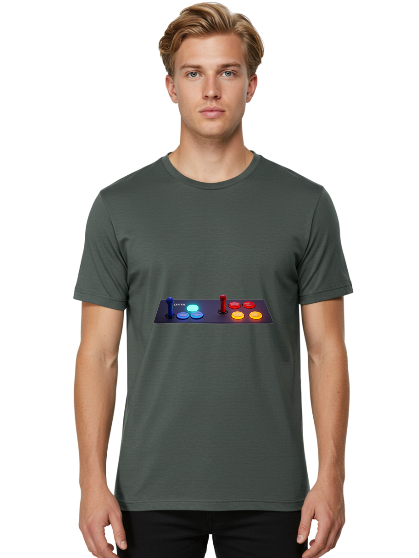 Opix-Joystick Men'S Graphic Tee, 100% Cotton, Comfortable Casual Summer Wear, Machine Washable, Arcade Controller, Gaming Console, Joystick, Colorful Buttons, Retro Gaming, Gamepad, Opix Brand, Gaming Accessories, Controller Layout, Bab054