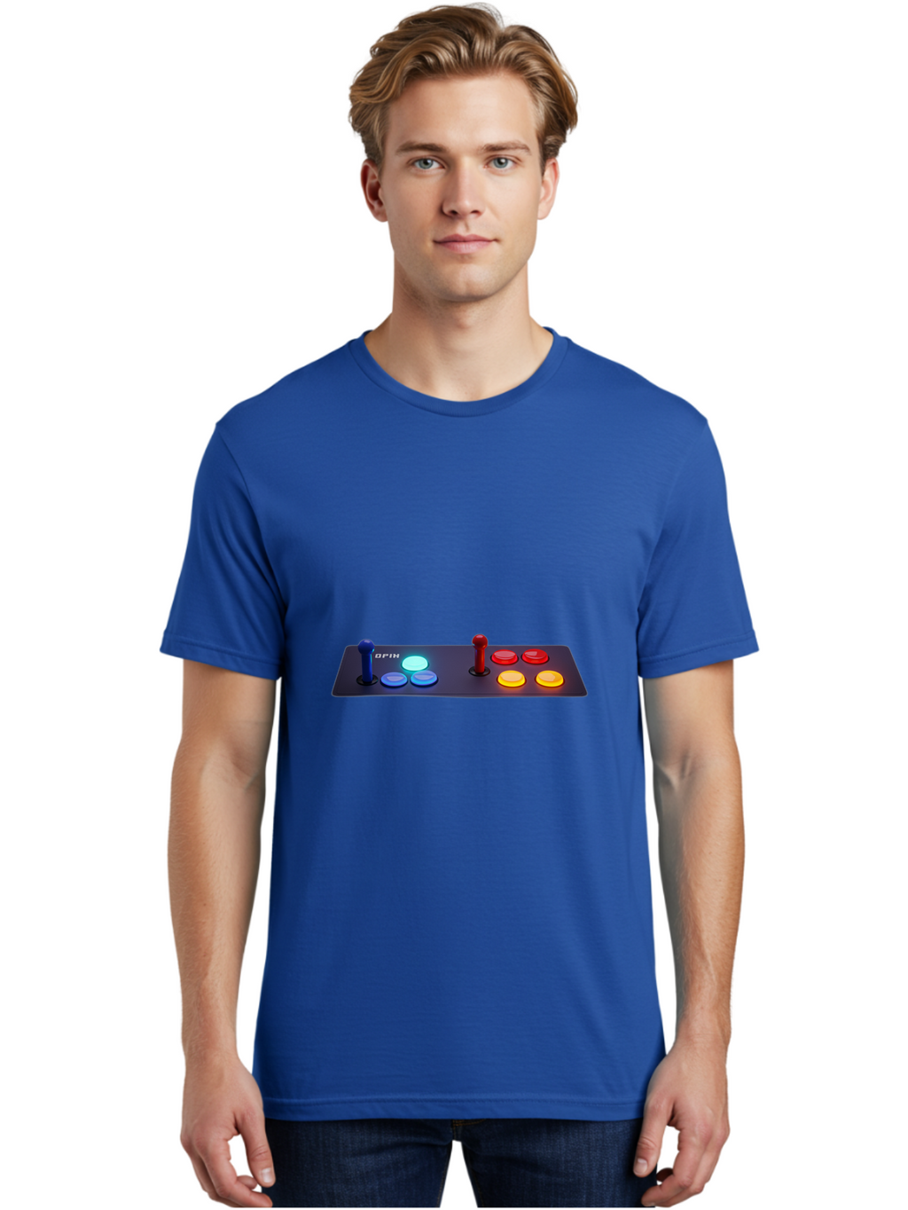 Opix-Joystick Men'S Graphic Tee, 100% Cotton, Comfortable Casual Summer Wear, Machine Washable, Arcade Controller, Gaming Console, Joystick, Colorful Buttons, Retro Gaming, Gamepad, Opix Brand, Gaming Accessories, Controller Layout, Bab054