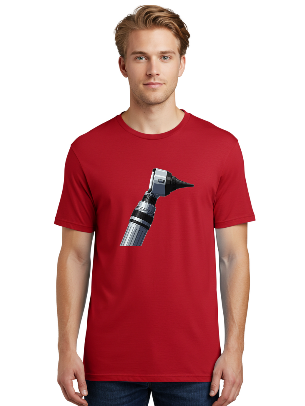 Otoscope Men'S Graphic Tee, 100% Cotton, Comfortable Casual Summer Wear, Machine Washable, Otoscope For Ear Examination, Medical Device, Healthcare Equipment, Doctor'S Tool, Silver And Black Design, Ear Inspection Bab059