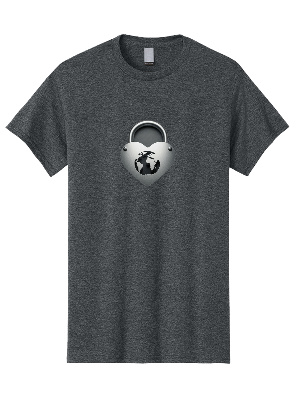 Padlock-Heart Men'S Graphic Tee, 100% Cotton, Comfortable Casual Summer Wear, Machine Washable, Heart Shaped Padlock, Global Protection, Security Symbol, Love For The Planet, World Unity, Secure Future, Global Safety, Heart Icon Bab060