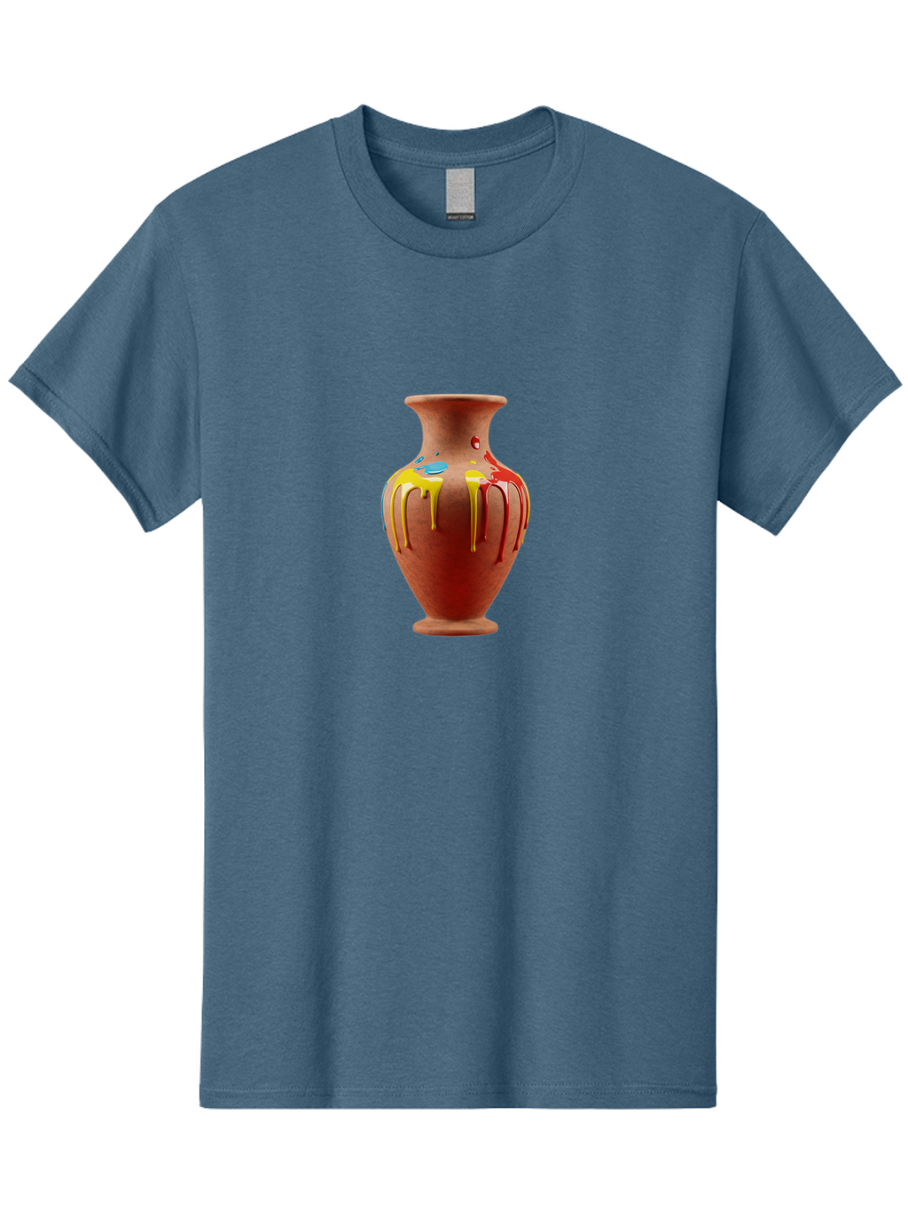 Painted-Clay-Pot Men'S Graphic Tee, 100% Cotton, Comfortable Casual Summer Wear, Machine Washable, Painted Clay Vase, Pottery Art, Colorful Drip Design, Artistic Expression, Vibrant Colors, Handmade Decor, Unique Pottery, Decorative Vase, Bab062