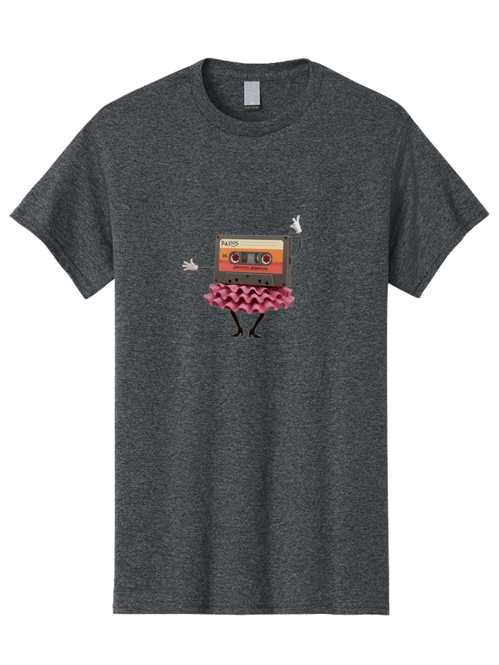 Pallus-Cassette Men'S Graphic Tee, 100% Cotton, Comfortable Casual Summer Wear, Machine Washable, Retro Cassette Tape, Feminine Twist, Dance Move, Ruffled Skirt, Nostalgic Charm, Fun, Quirky, Playful, Vintage Style, Mix Tape, Pallus Mix Tape, Bab064