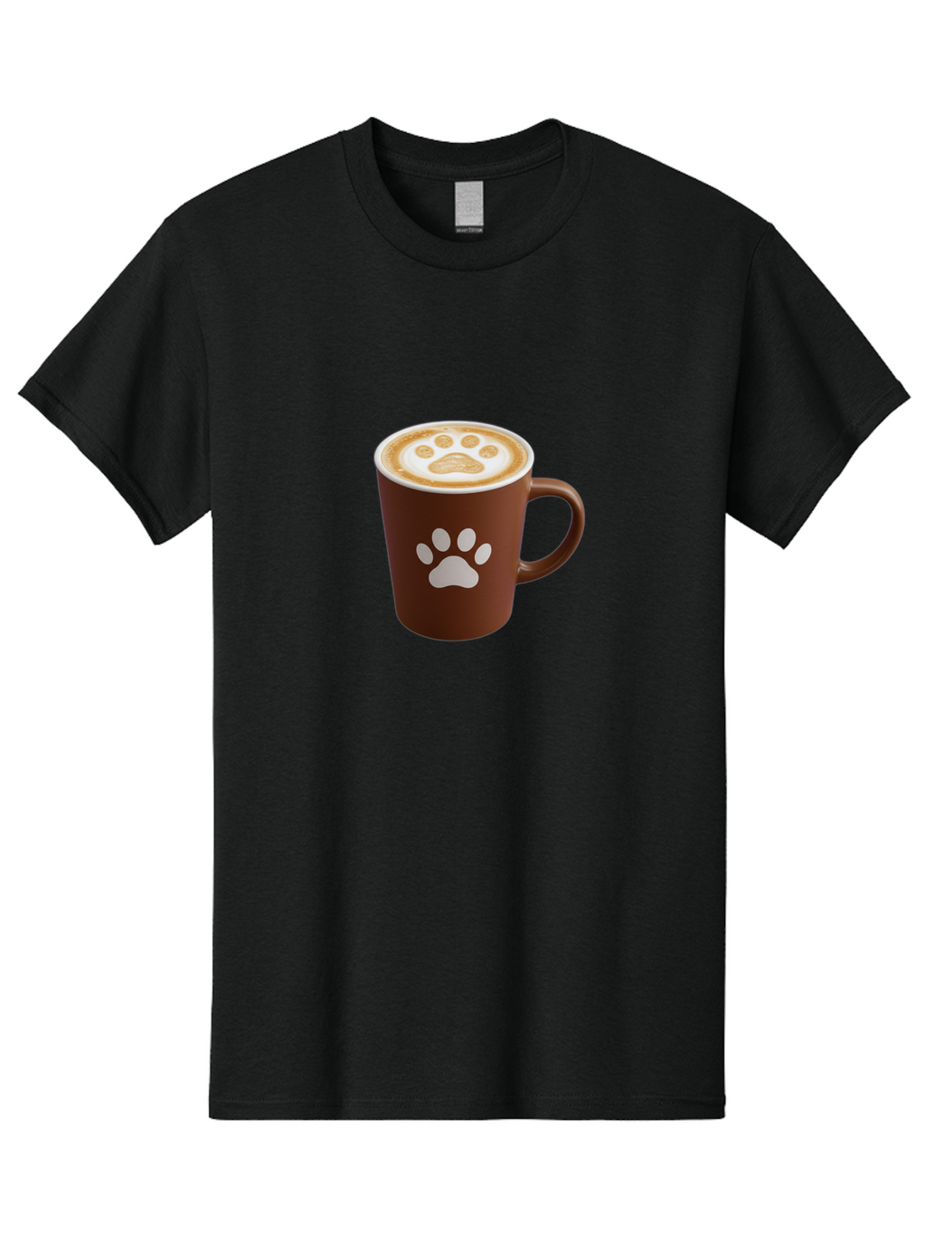Paw-Print-Coffee-Cup Men'S Graphic Tee, 100% Cotton, Comfortable Casual Summer Wear, Machine Washable, Coffee Cup, Paw Print Design, Latte Art, Cappuccino, Pet Friendly Coffee, Animal Print, Coffee Lover Gift, Cat Paw Print, Dog Paw Print Bab069