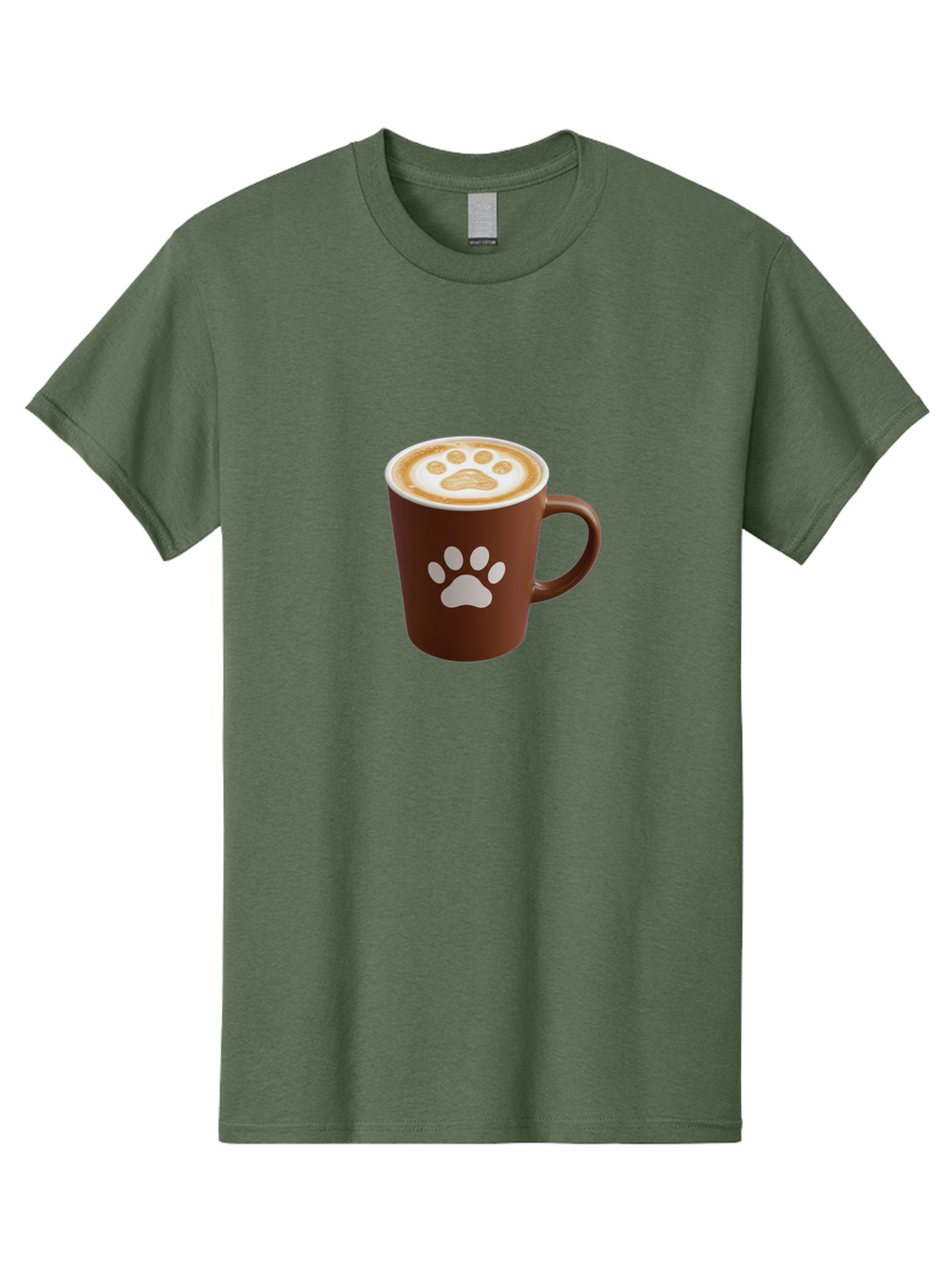 Paw-Print-Coffee-Cup Men'S Graphic Tee, 100% Cotton, Comfortable Casual Summer Wear, Machine Washable, Coffee Cup, Paw Print Design, Latte Art, Cappuccino, Pet Friendly Coffee, Animal Print, Coffee Lover Gift, Cat Paw Print, Dog Paw Print Bab069
