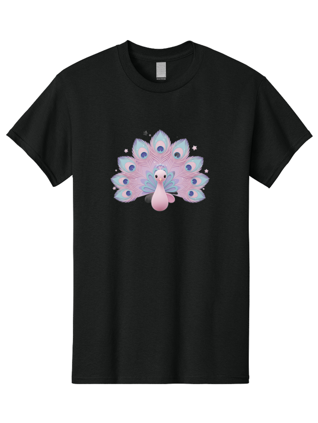 Peacock-1 Men'S Graphic Tee, 100% Cotton, Comfortable Casual Summer Wear, Machine Washable, Cartoon Peacock, Pink Peacock, Blue Feathers, Fantasy Bird, Majestic Plumage, Vibrant Colors, Pastel Hues, Whimsical Design, Stylized Artwork, Bab070