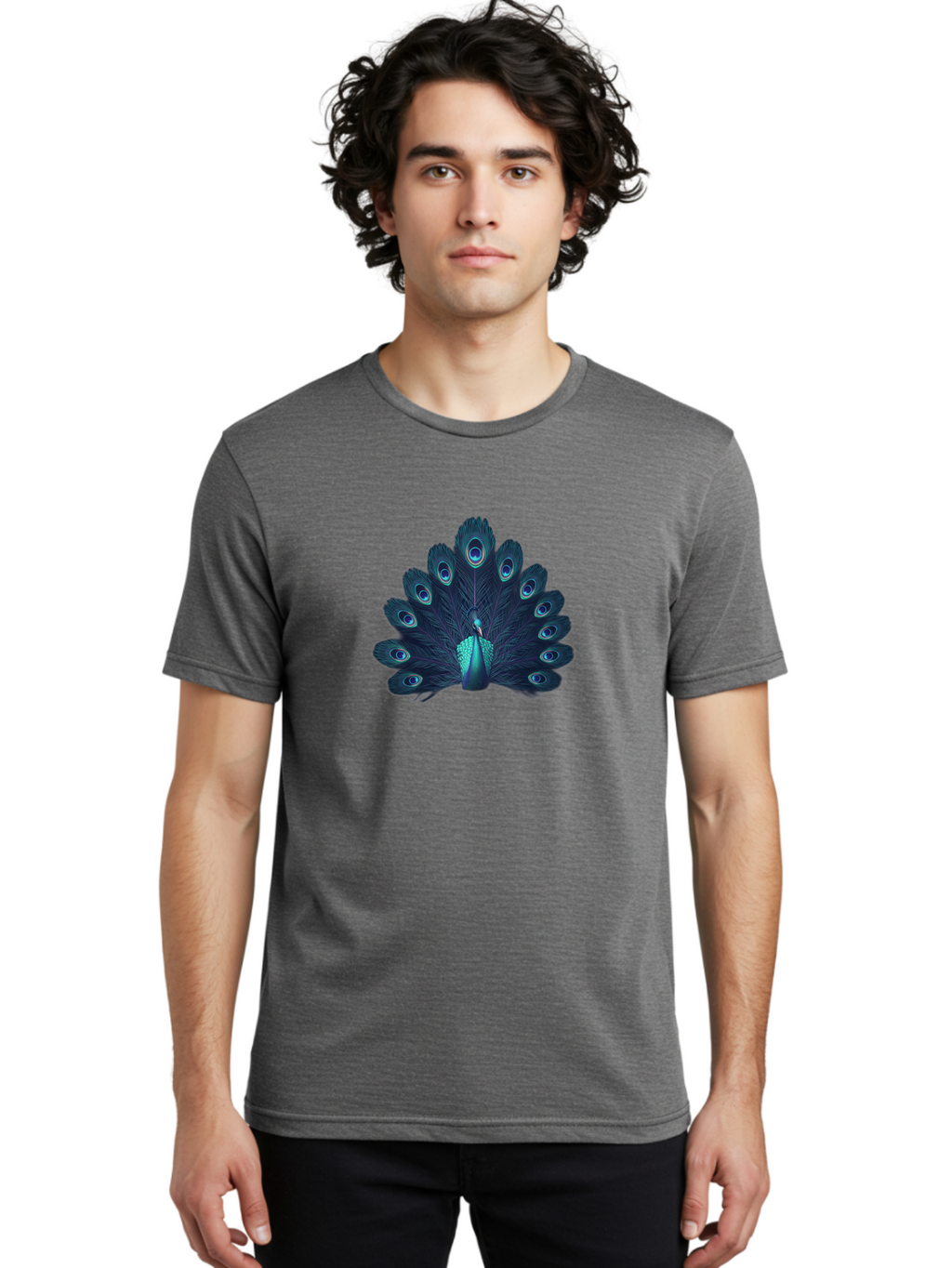 Peacock-10 Men'S Graphic Tee, 100% Cotton, Comfortable Casual Summer Wear, Machine Washable, Peacock Spreading Its Feathers, Blue Eyespots, Vibrant Plumage, Majestic Bird, Iridescent Colors, Natural Beauty, Exotic Wildlife, Stunning Display Bab071