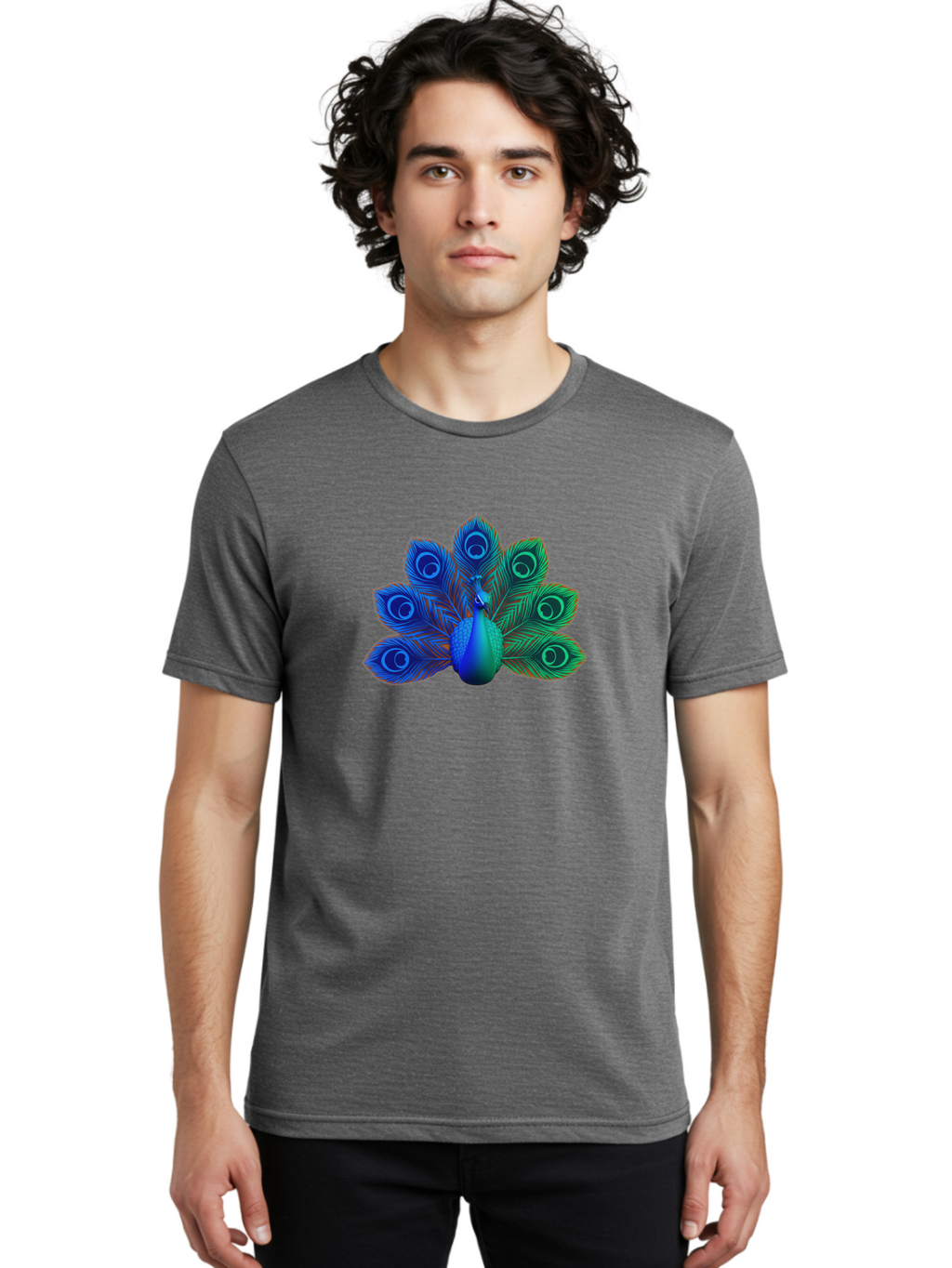 Peacock-18 Men'S Graphic Tee, 100% Cotton, Comfortable Casual Summer Wear, Machine Washable, Peacock Display, Vibrant Feathers, Blue Plumage, Colorful Bird, Majestic Creature, Iridescent Colors, Eye Spots, Feathered Beauty Bab079
