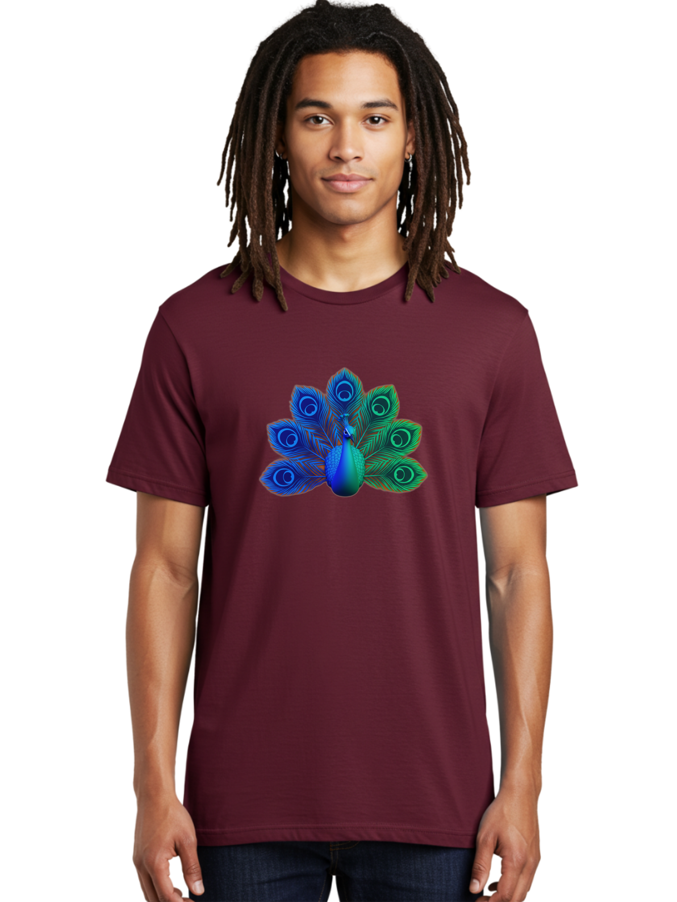 Peacock-18 Men'S Graphic Tee, 100% Cotton, Comfortable Casual Summer Wear, Machine Washable, Peacock Display, Vibrant Feathers, Blue Plumage, Colorful Bird, Majestic Creature, Iridescent Colors, Eye Spots, Feathered Beauty Bab079