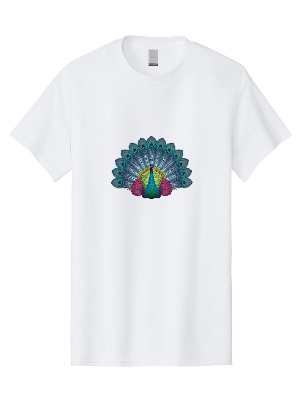 Peacock-19 Men'S Graphic Tee, 100% Cotton, Comfortable Casual Summer Wear, Machine Washable, Peacock With Vibrant Feathers, Colorful Plumage, Blue Eyespots, Green And Blue Body, Pink Train, Majestic Bird, Exotic Wildlife, Beautiful Creature, Bab080